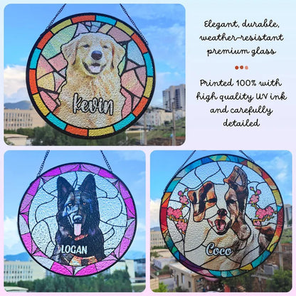Personalized Pet Memorial Stained Glass Suncatcher – Custom Pet Portrait With Name, Pet Loss Sympathy Gift