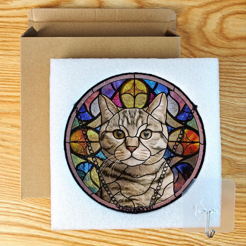 Personalized Pet Portrait Stained Glass Suncatcher – Custom Pet Art From Photo, Memorial Window Hanging & Pet Lover Gift