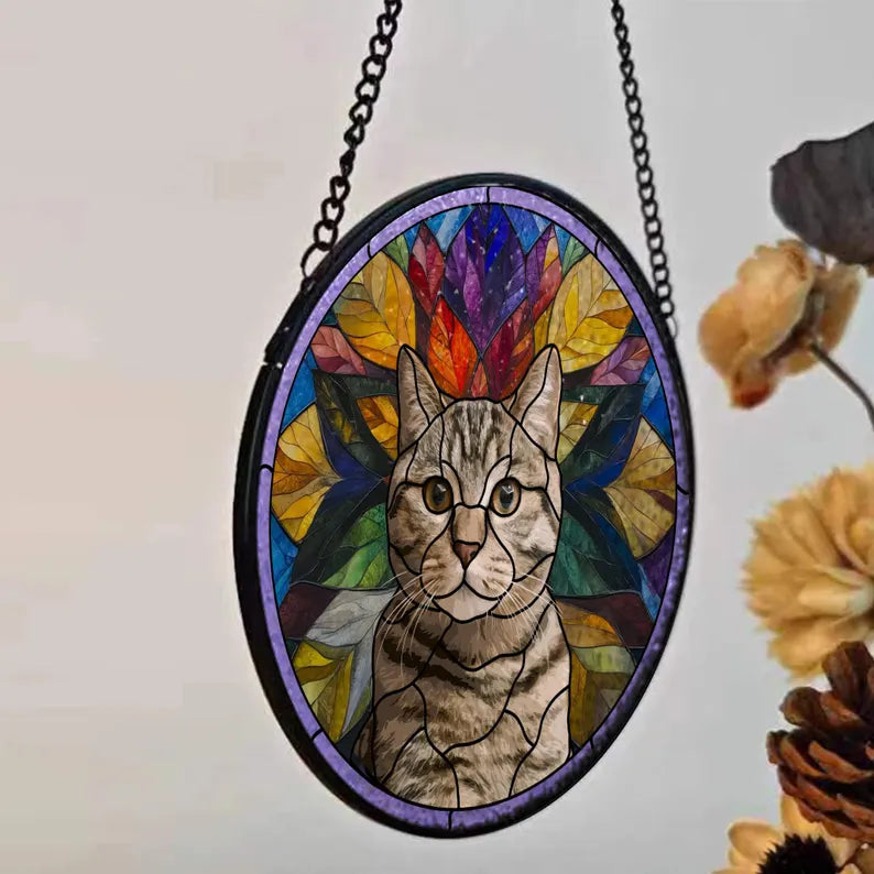 Personalized Pet Portrait Stained Glass Suncatcher – Custom Pet Art From Photo, Memorial Window Hanging & Pet Lover Gift