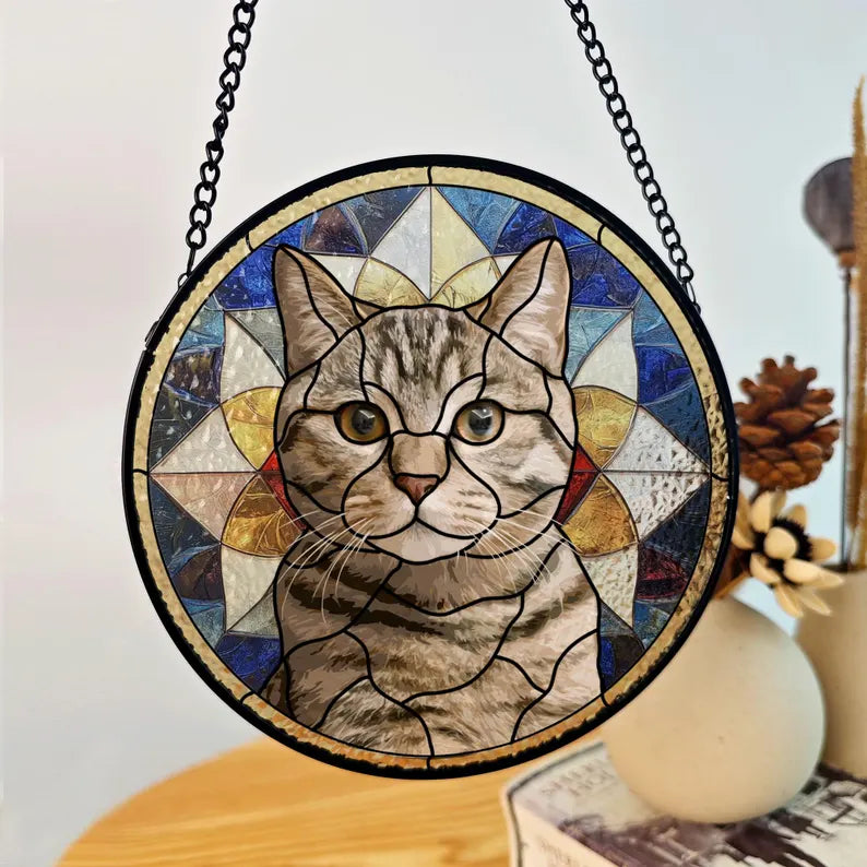 Personalized Pet Portrait Stained Glass Suncatcher – Custom Pet Art From Photo, Memorial Window Hanging & Pet Lover Gift