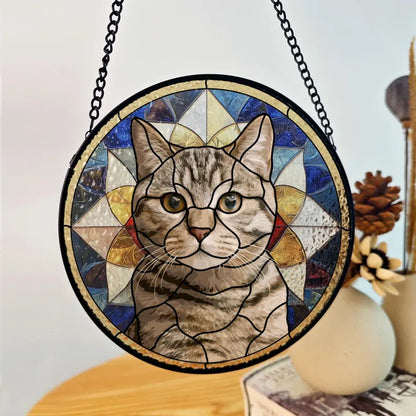 Personalized Pet Portrait Stained Glass Suncatcher – Custom Pet Art From Photo, Memorial Window Hanging & Pet Lover Gift
