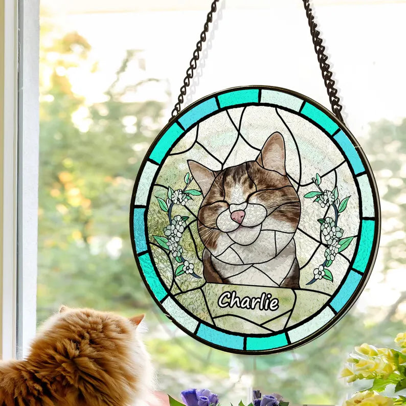 Personalized Pet Memorial Stained Glass Suncatcher – Custom Pet Portrait From Photo, Pet Loss Tribute & Keepsake Gift