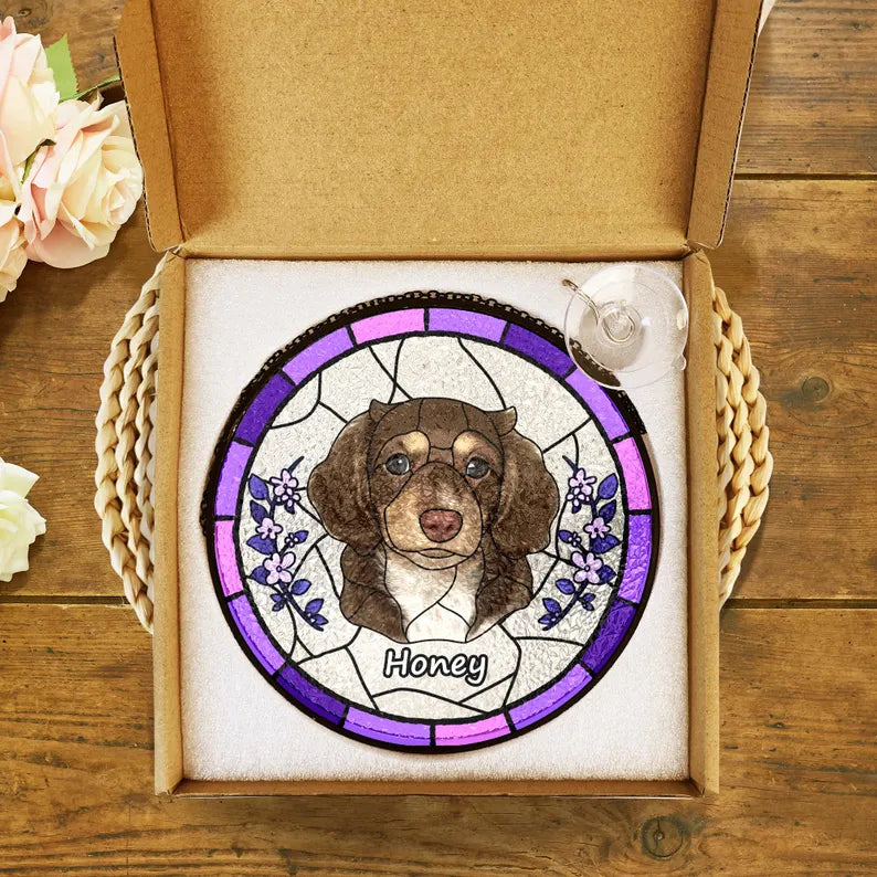 Personalized Pet Memorial Stained Glass Suncatcher – Custom Pet Portrait From Photo, Pet Loss Tribute & Keepsake Gift