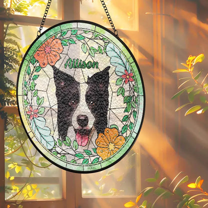 Personalized Pet Portrait Stained Glass Suncatcher – Custom Pet Photo Memorial Window Hanging, Pet Keepsake Gift