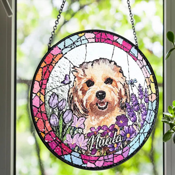 Personalized Pet Portrait Stained Glass Suncatcher – Custom Photo Pet Keepsake, Memorial Window Hanging Gift