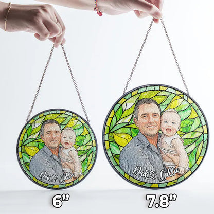 Personalized Photo Portrait Stained Glass Suncatcher – Custom Family Window Hanging, Unique Keepsake Gift for Mom & Grandma