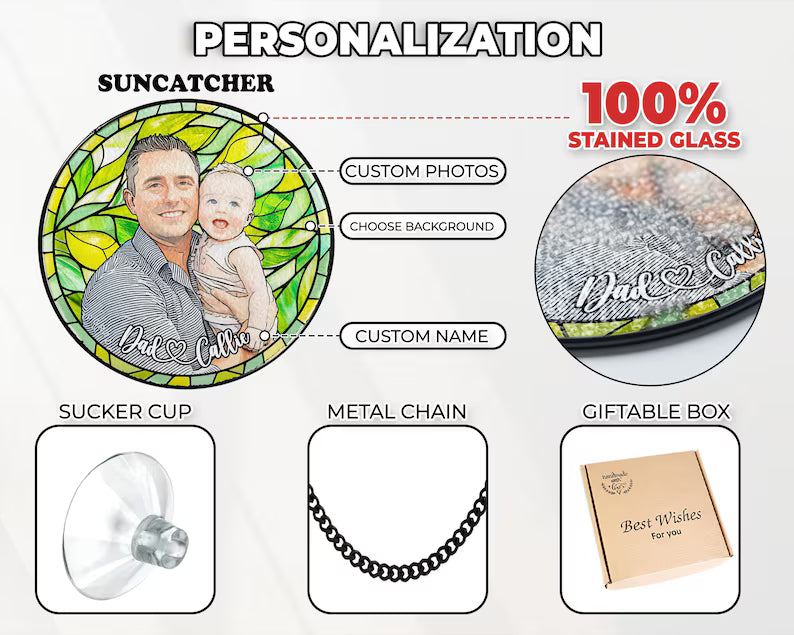Personalized Photo Portrait Stained Glass Suncatcher – Custom Family Window Hanging, Unique Keepsake Gift for Mom & Grandma