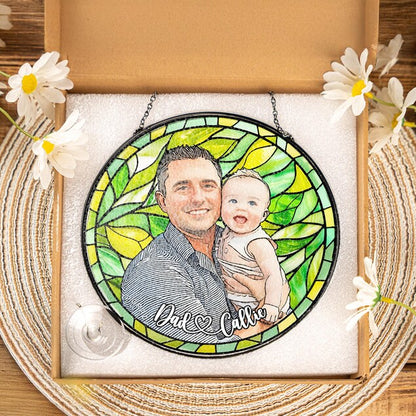Personalized Photo Portrait Stained Glass Suncatcher – Custom Family Window Hanging, Unique Keepsake Gift for Mom & Grandma
