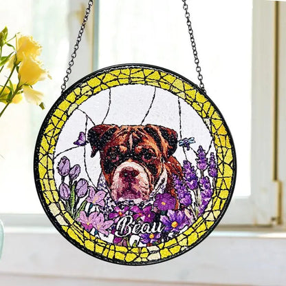 Personalized Pet Portrait Stained Glass Suncatcher – Custom Photo Pet Keepsake, Memorial Window Hanging Gift