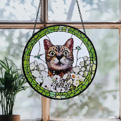 Personalized Pet Portrait Stained Glass Suncatcher – Custom Photo Pet Keepsake, Memorial Window Hanging Gift