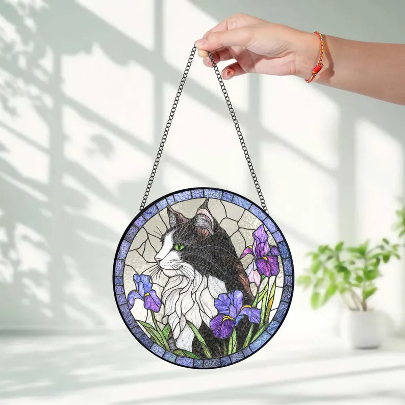 Personalized Pet Memorial Stained Glass Suncatcher – Custom Dog or Cat Portrait from Photo, Pet Loss Keepsake