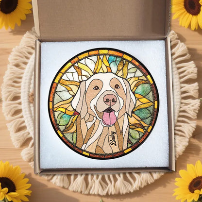 Personalized Pet Memorial Stained Glass Suncatcher – Custom Dog Portrait From Photo, Pet Loss Keepsake Window Hanging Gift