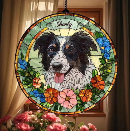 Personalized Pet Portrait Stained Glass Suncatcher – Custom Pet Memorial Window Hanging, Pet Lover Keepsake Gift