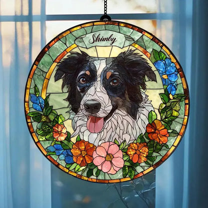Personalized Pet Portrait Stained Glass Suncatcher – Custom Pet Memorial Window Hanging, Pet Lover Keepsake Gift