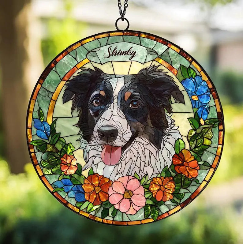 Personalized Pet Portrait Stained Glass Suncatcher – Custom Pet Memorial Window Hanging, Pet Lover Keepsake Gift