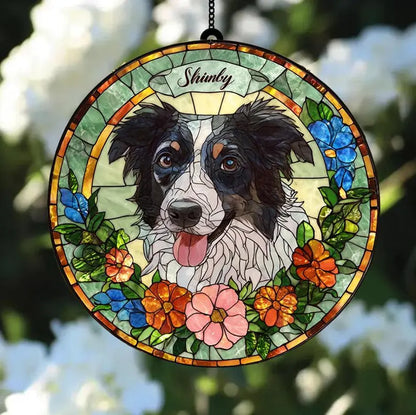 Personalized Pet Portrait Stained Glass Suncatcher – Custom Pet Memorial Window Hanging, Pet Lover Keepsake Gift
