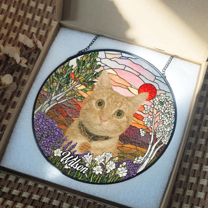 Personalized Pet Memorial Stained Glass Suncatcher – Custom Pet Portrait From Photo, Pet Loss Keepsake Gift