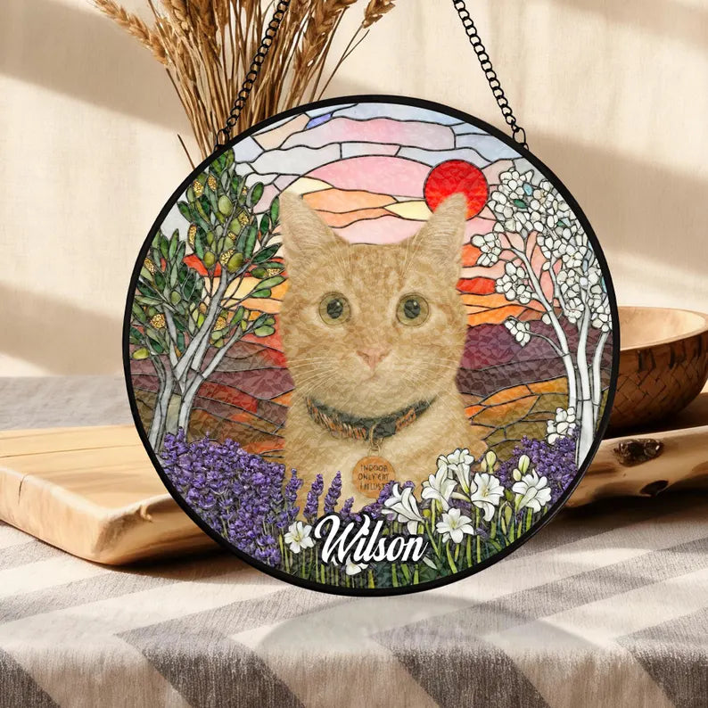 Personalized Pet Memorial Stained Glass Suncatcher – Custom Pet Portrait From Photo, Pet Loss Keepsake Gift