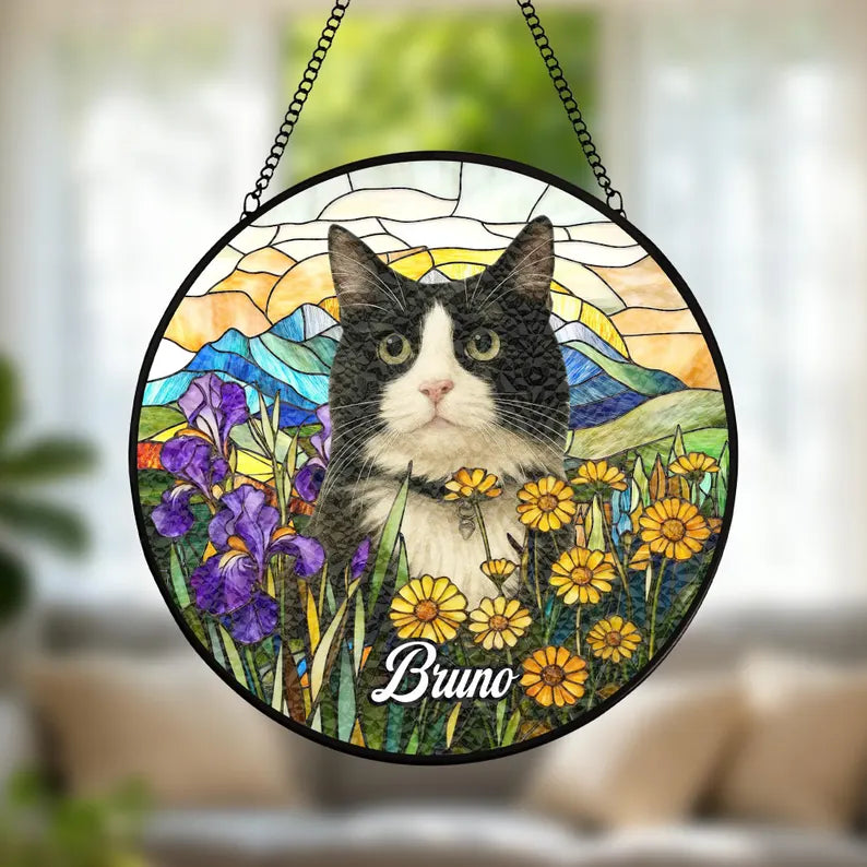 Personalized Pet Memorial Stained Glass Suncatcher – Custom Pet Portrait From Photo, Pet Loss Keepsake Gift