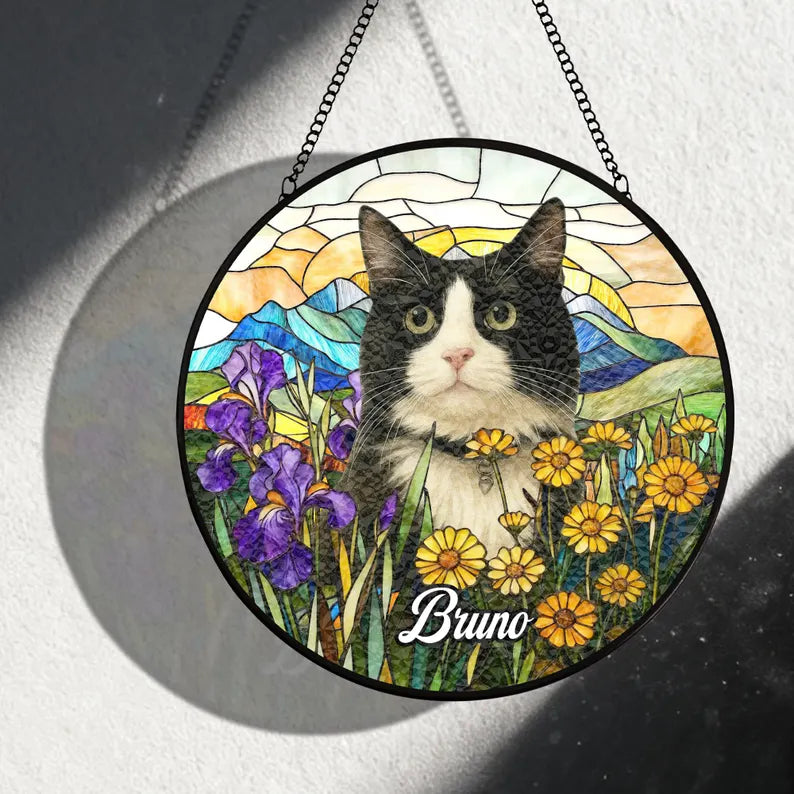 Personalized Pet Memorial Stained Glass Suncatcher – Custom Pet Portrait From Photo, Pet Loss Keepsake Gift