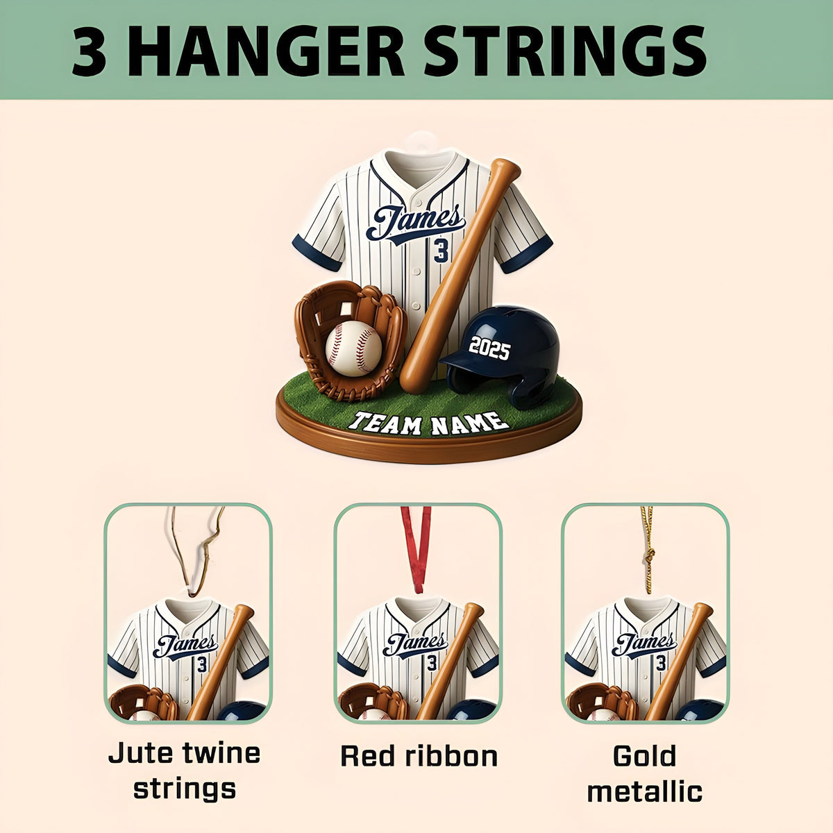 Personalized Baseball Ornament, Custom Name Baseball Player Christmas Gift, Team Keepsake