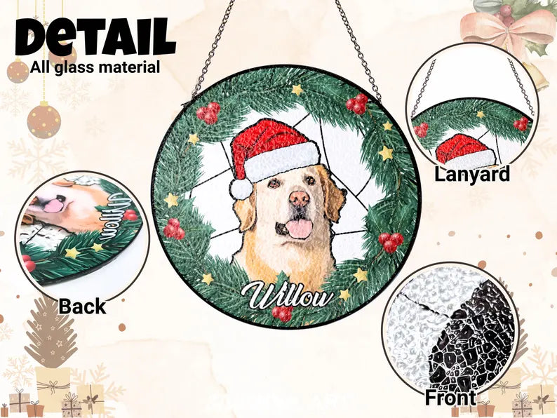 Personalized Pet Portrait Stained Glass Suncatcher – Custom Photo Memorial Keepsake, Christmas Window Hanging Gift