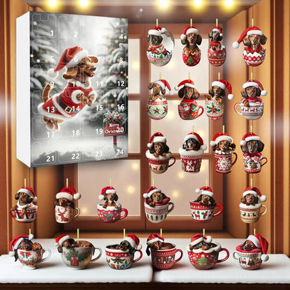 2D Acrylic Dachshund Christmas Advent Calendar 2026, 24-Day Wiener Dog Countdown, Cute Dog Lover Christmas Gift