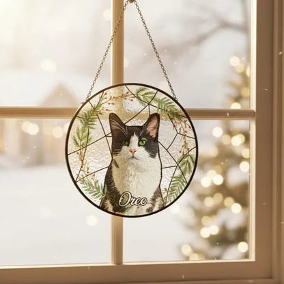 Personalized Pet Portrait Stained Glass Suncatcher – Custom Photo Memorial Keepsake, Christmas Window Hanging Gift