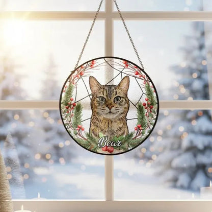 Personalized Pet Portrait Stained Glass Suncatcher – Custom Photo Memorial Keepsake, Christmas Window Hanging Gift