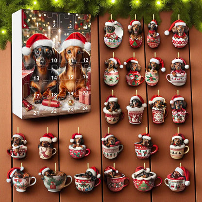 2D Acrylic Dachshund Christmas Advent Calendar 2026, 24-Day Wiener Dog Countdown, Cute Dog Lover Christmas Gift