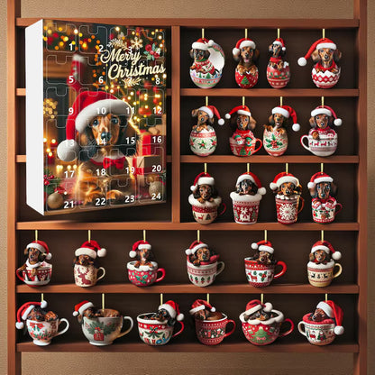 2D Acrylic Dachshund Christmas Advent Calendar 2026, 24-Day Wiener Dog Countdown, Cute Dog Lover Christmas Gift