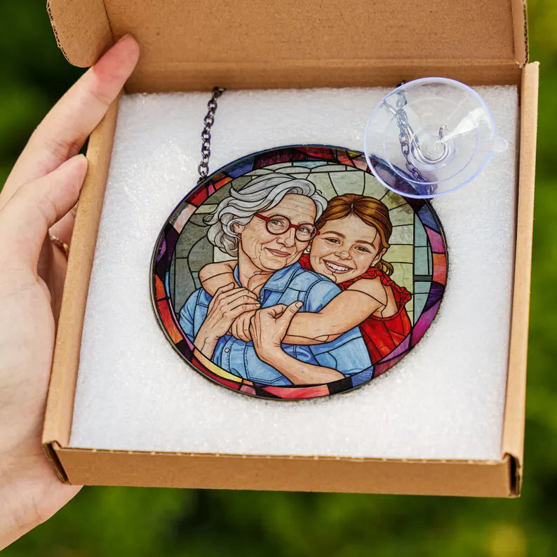 Personalized Photo Stained Glass Suncatcher – Custom Portrait Window Hanging, Christmas Family & Couple Keepsake Gift