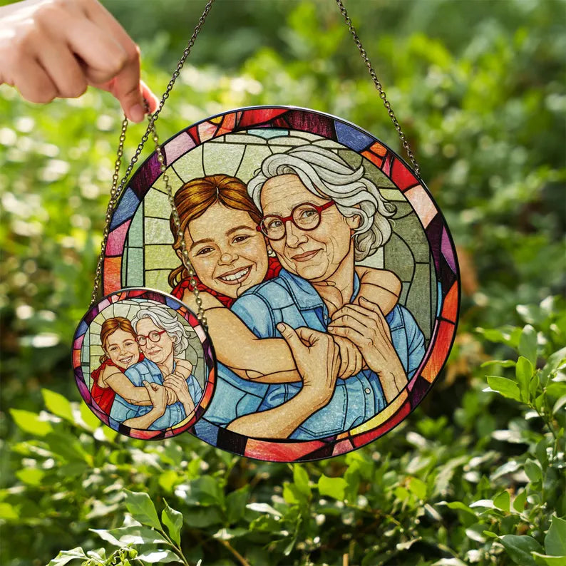 Personalized Photo Stained Glass Suncatcher – Custom Portrait Window Hanging, Christmas Family & Couple Keepsake Gift