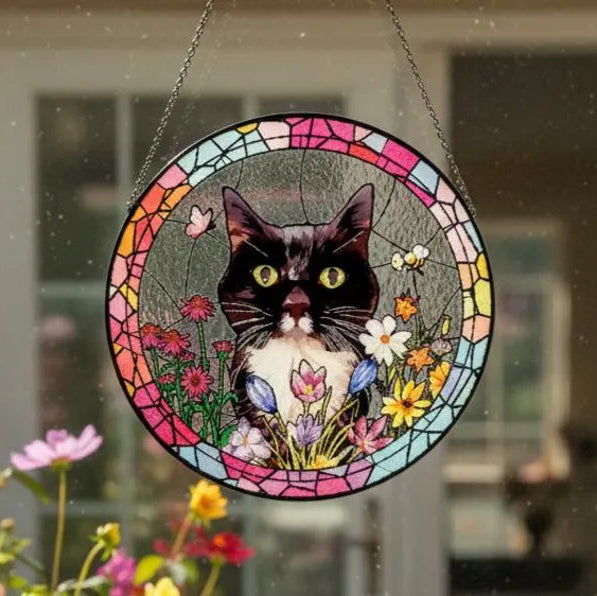 Personalized Pet Portrait Stained Glass Suncatcher – Custom Photo Pet Keepsake, Memorial Window Hanging Gift