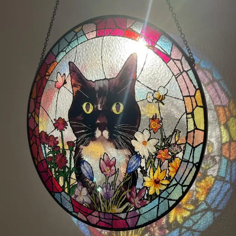 Personalized Pet Portrait Stained Glass Suncatcher – Custom Photo Pet Keepsake, Memorial Window Hanging Gift