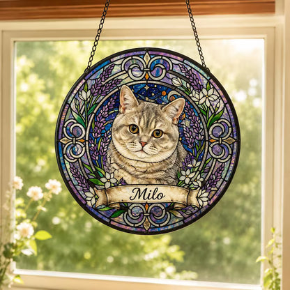 Personalized Pet Memorial Stained Glass Suncatcher – Custom Pet Portrait, Pet Loss Sympathy & Remembrance Keepsake Gift