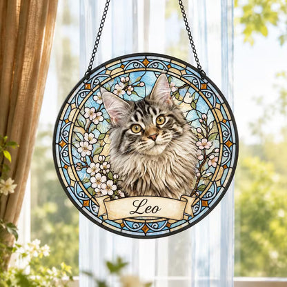 Personalized Pet Memorial Stained Glass Suncatcher – Custom Pet Portrait, Pet Loss Sympathy & Remembrance Keepsake Gift