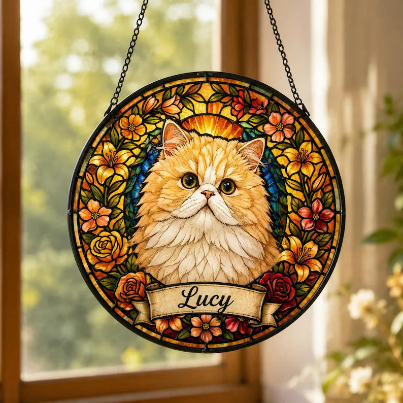 Personalized Pet Memorial Stained Glass Suncatcher – Custom Pet Portrait, Pet Loss Sympathy & Remembrance Keepsake Gift