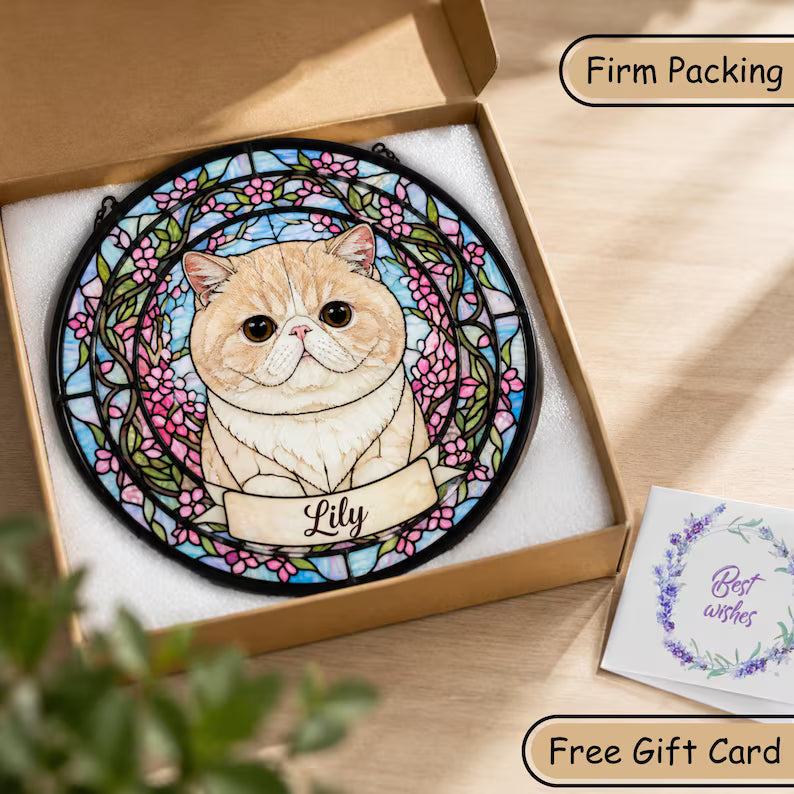 Personalized Pet Memorial Stained Glass Suncatcher – Custom Pet Portrait, Pet Loss Sympathy & Remembrance Keepsake Gift