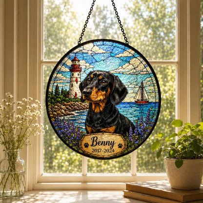 Personalized Pet Memorial Glass Suncatcher – Custom Dog or Cat Portrait with Name & Memorial Dates