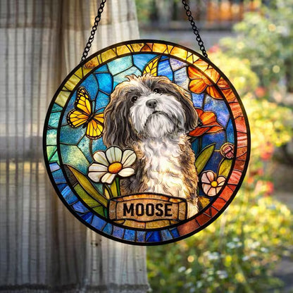 Custom Pet Portrait Stained Glass Suncatcher – Personalized Dog or Cat Photo Memorial Gift
