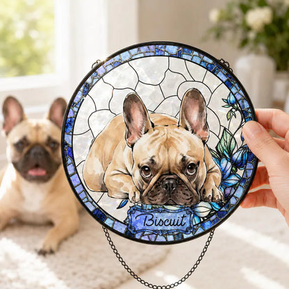 Personalized Pet Memorial Stained Glass Suncatcher – Custom Pet Portrait From Photo, Pet Loss Window Hanging Keepsake