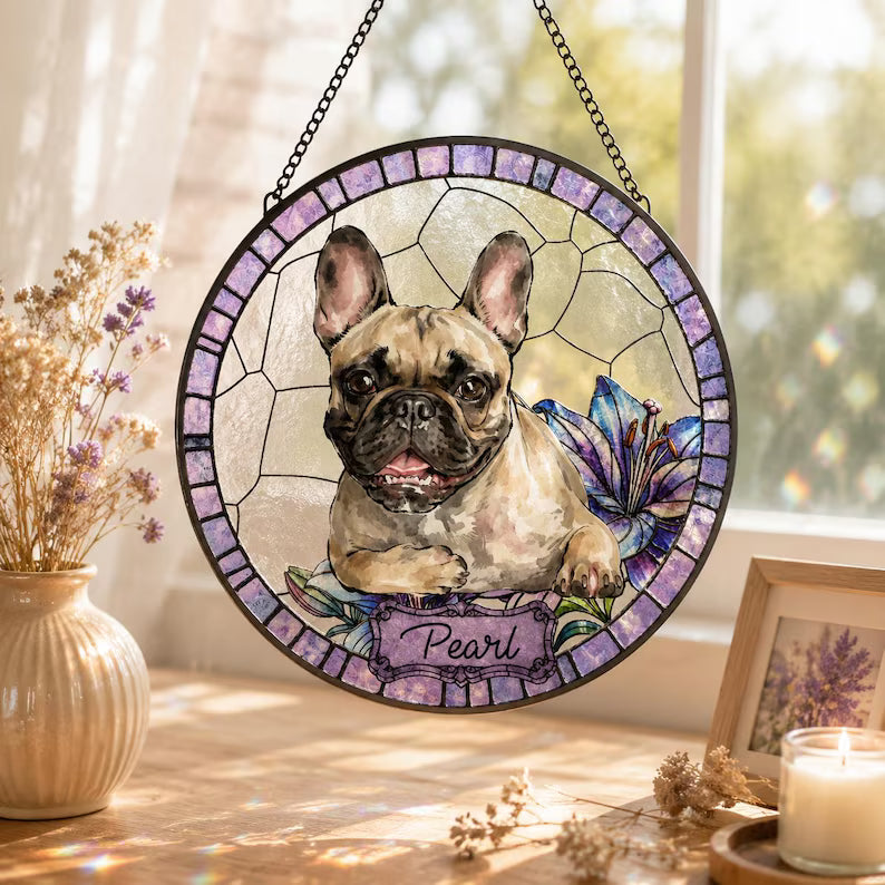 Personalized Pet Memorial Stained Glass Suncatcher – Custom Pet Portrait From Photo, Pet Loss Window Hanging Keepsake