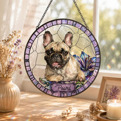 Personalized Pet Memorial Stained Glass Suncatcher – Custom Pet Portrait From Photo, Pet Loss Window Hanging Keepsake