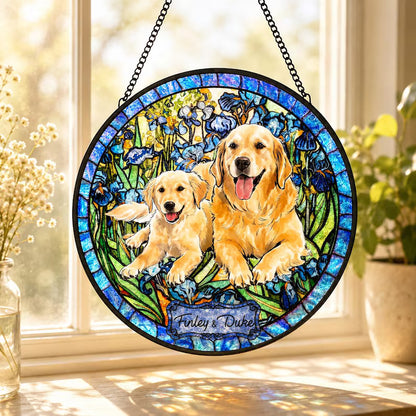 Personalized Pet Memorial Stained Glass Suncatcher – Custom Pet Portrait From Photo, Pet Loss Window Hanging Keepsake