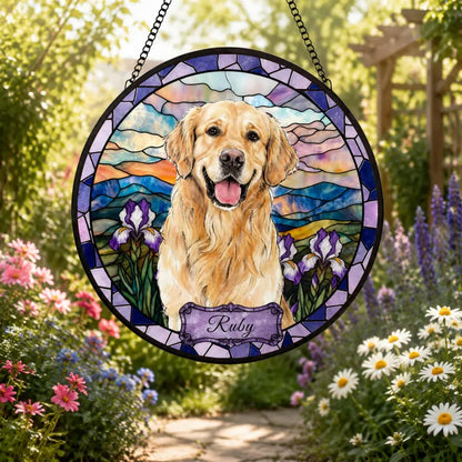 Personalized Pet Memorial Stained Glass Suncatcher – Custom Pet Portrait From Photo, Pet Loss Keepsake Window Hanging Gift