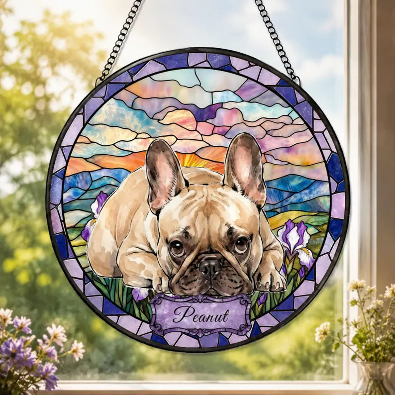 Personalized Pet Memorial Stained Glass Suncatcher – Custom Pet Portrait From Photo, Pet Loss Keepsake Window Hanging Gift