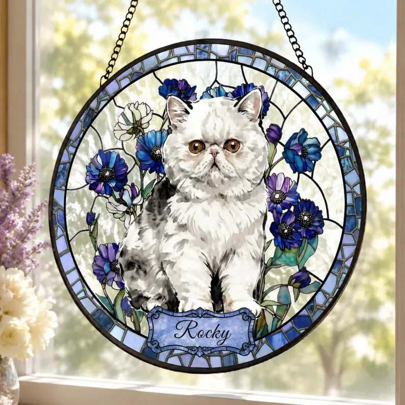 Personalized Pet Memorial Stained Glass Suncatcher – Custom Pet Portrait From Photo, Pet Loss Keepsake Window Hanging Gift