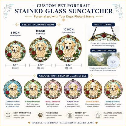 Personalized Pet Portrait Stained Glass Suncatcher – Custom Pet Photo Window Hanging, Unique Pet Lover Keepsake Gift