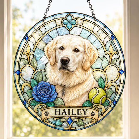 Personalized Pet Portrait Stained Glass Suncatcher – Custom Pet Photo Window Hanging, Unique Pet Lover Keepsake Gift